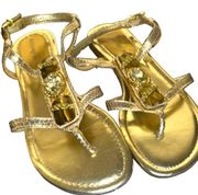 ANTONIO MELANI Metallic Gold Double T-Strap Gemstone Accent Gladiator Sandal 7.5