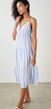 Rails NWT Avril Gibson Stripe Midi Spaghetti Strap Linen Dress Blue/White Large