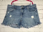 Loft Denim Women's Jean Shorts Size 2 Raw Hem Low Rise Distressed Blue Denim