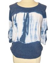 NWT CHASER Blue Tie-Dye Cold-Shoulder Sweatshirt w/ Open Back