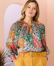 Marie Oliver Jenna Blouse In Patchwork Sz S silk blend top