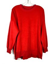 Bright Red Plush Knit Oversized Long Line Sweatshirt Pullover Small S