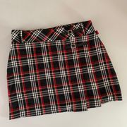 90s Y2K  Juniors 16 Red Black Plaid Mini Skirt Front Belt Detail Goth Emo