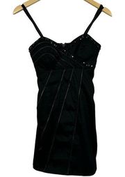 Entry Beaded Exposed Zippers Bodycon Mini Black Dress Size S