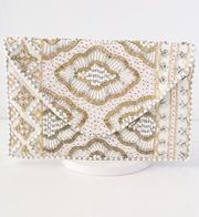 Etched in Stone Cream Beaded Clutch