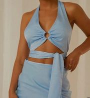 Peppermayo blue wrap halter top