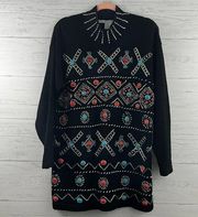 Victoria Jones Vintage Beaded Mock Neck Tunic Sweater Size M