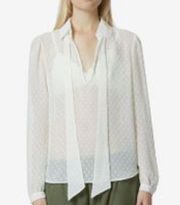 Avec Les Filles Sheer Textured Dot Tie Neck Blouse in Ivory