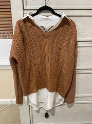 Cable Knit Collared Layered Sweater