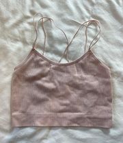 Golly Hicks Pink Ribbed Strappy Lace Bralette