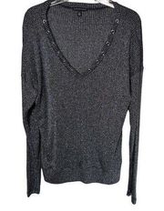 NWT Signature Studio Black Sparkly sweater Vneck Glitter Knit Women’s XL New