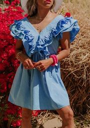 Sky Blue Ruffle Sleeve Dress