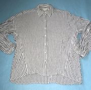 MAX STUDIO striped gray and white collared 3/4 button up sleeves textured size S