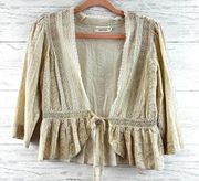 Johnny Was Cream Embroidered Eyelet Tie Front Cardigan Size XS