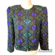 NWT Vintage Scala Pure Silk Embellished Beaded Jacket Petite Small