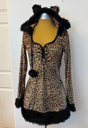 Dreamgirl Leopard Kitty Cat Halloween Costume Dress Womens Hooded Cosplay