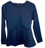 Ann Taylor Navy Blue Starry Night Peplum Petite Top Sz XS