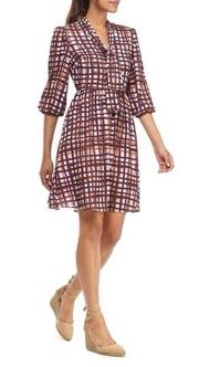 | Lindsey Painted Windowpane Tie Neck Dress | 00