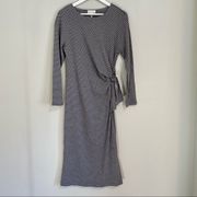 Melloday Women’s Cozy Striped Long Sleeve Side Tie Midi Dress Size Large NWT