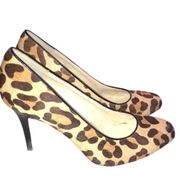 Max Studio Marais Leopard Calf Hair Pumps Slip On Ladies Size 7.5 Leather Tan