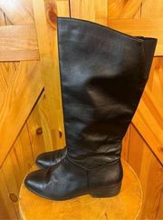 St Johns Bay pull on boots sz. 7 M Black leather 12" Tall 1" heel