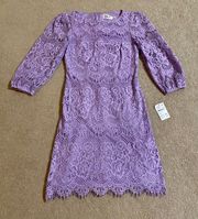 NEW Womens  Ballon Sleeve Lilac Purple Lace Dress Size 0