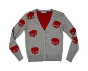 Pol - Skull Knit Sweater Cardigan in Gray & Red