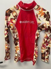 Patagonia NWT Water Girl  Rash Guard XS Womens Long Sleeve Floral Red Swim Beach