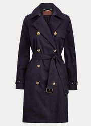 Lauren Ralph Lauren Cotton Twill Trench Coat Navy Blue Size 16