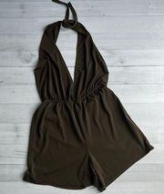 Brandy Melville Army Green Backless Halter Romper M