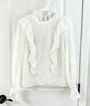 NWT Bleuh Ciel White Popple Ruffle Front Victorian Blouse