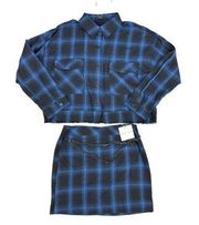 Honey Punch - Chain Detail Plaid Mini Skirt & Oversized Shacket in Blue