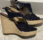 LUCKY BRAND Navy Crochet Wedge Sandals Size 6M