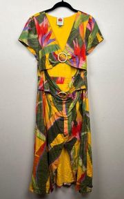 Farm Rio Yellow Garden Midi Dress - size Large