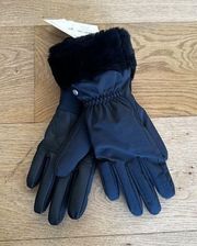 UGG Fur Trim Gloves in Black