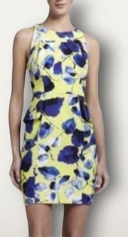 Milly New York Floral Peplum Sheath Dress Yellow Spring EUC