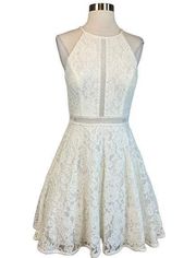 Women's Cocktail Dress by  Size 6 White Lace Sleeveless Fit and Flare Halter