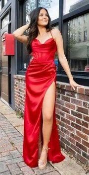 Boutique Red Corset Maxi Dress