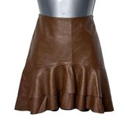 Soprano Ruffle Hem Faux Leather A-Line Mini Skirt Size Small in Espresso
Brown