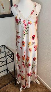 Pink Label Floral Satin Slip Midi Dress Size Medium