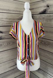 E&M Rainbow Striped Flutter Sleeve Top 