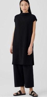 NWT Eileen Fisher Traceable Organic Cotton Stretch Mock Neck Dress Black sz XS