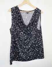 89th & Madison Black White Printed V-Neck Tank Top Women's Size Extra Large XL