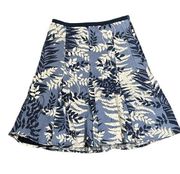 Ann Taylor Flare Skirt Size 4 Blue White Floral 100% Linen Lined Womens 30X23