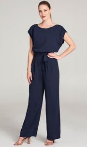 Navy Blue Casual Soft Full Length Zip Cap Short Sleeve Jumpsuit 12