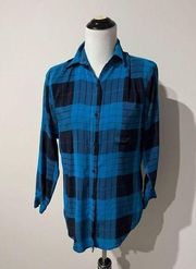 Saks Fifth Avenue women silk button up shirt blouse top blue size 8