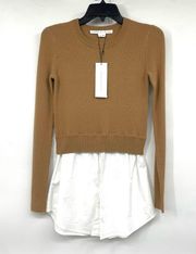 NWT VERONICA BEARD Rocha Mixed Media Pullover Sweater - Camel