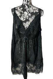 Cacique Sheer Lace Black Chemise Nightgown Floral 26/28