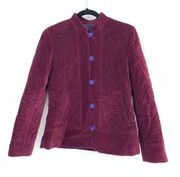 Marc Jacobs Size S Quilted Maroon Velour Blazer Frog Closures Mandarin Collar