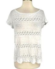 Akemi + Kin Linen Knit Crochet Inset Cap Sleeve Top White Size Medium